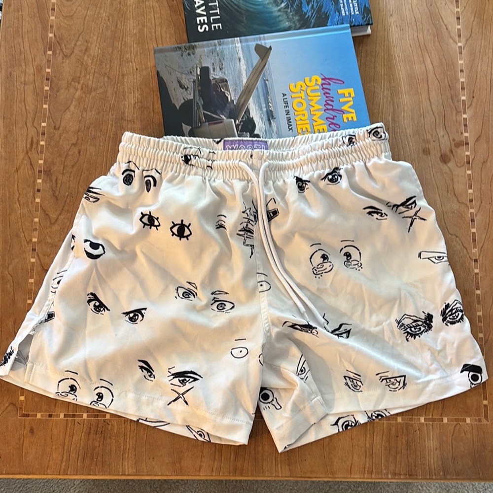 White Eye-Patterned Men Shorts Hybrids